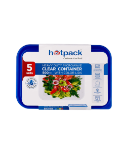 Clear Rectangular Microwavable Container With Color Lids